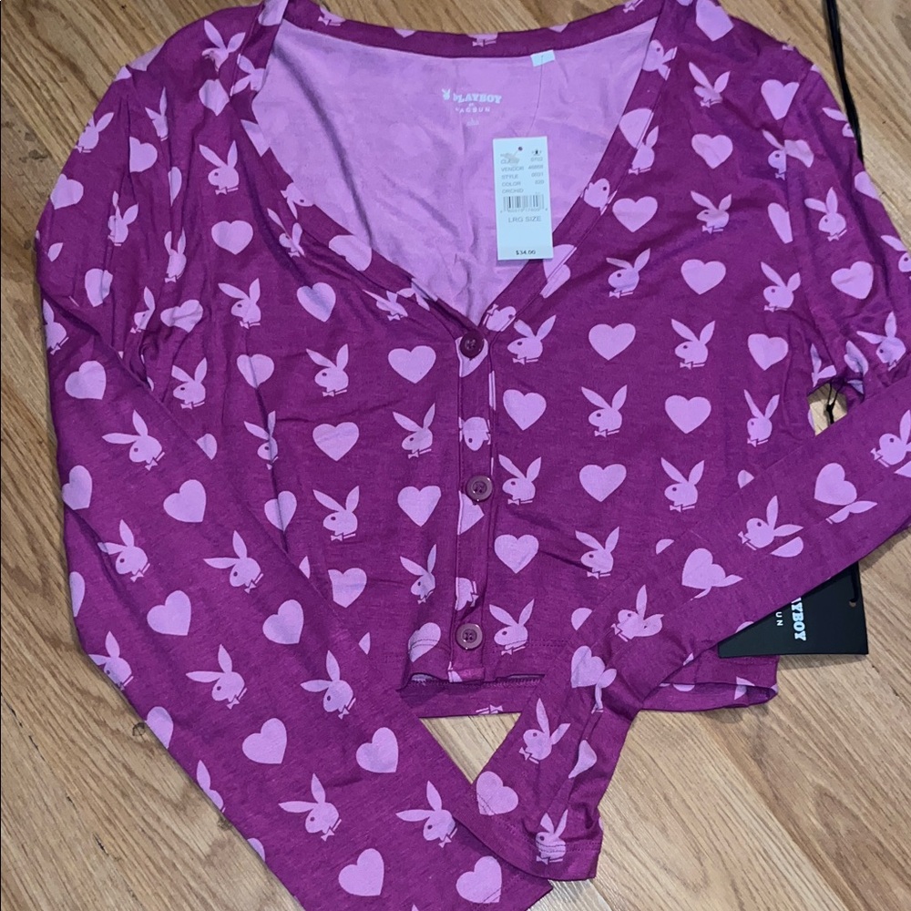 PLAYBOY Magenta Heart and Bunny Cardigan